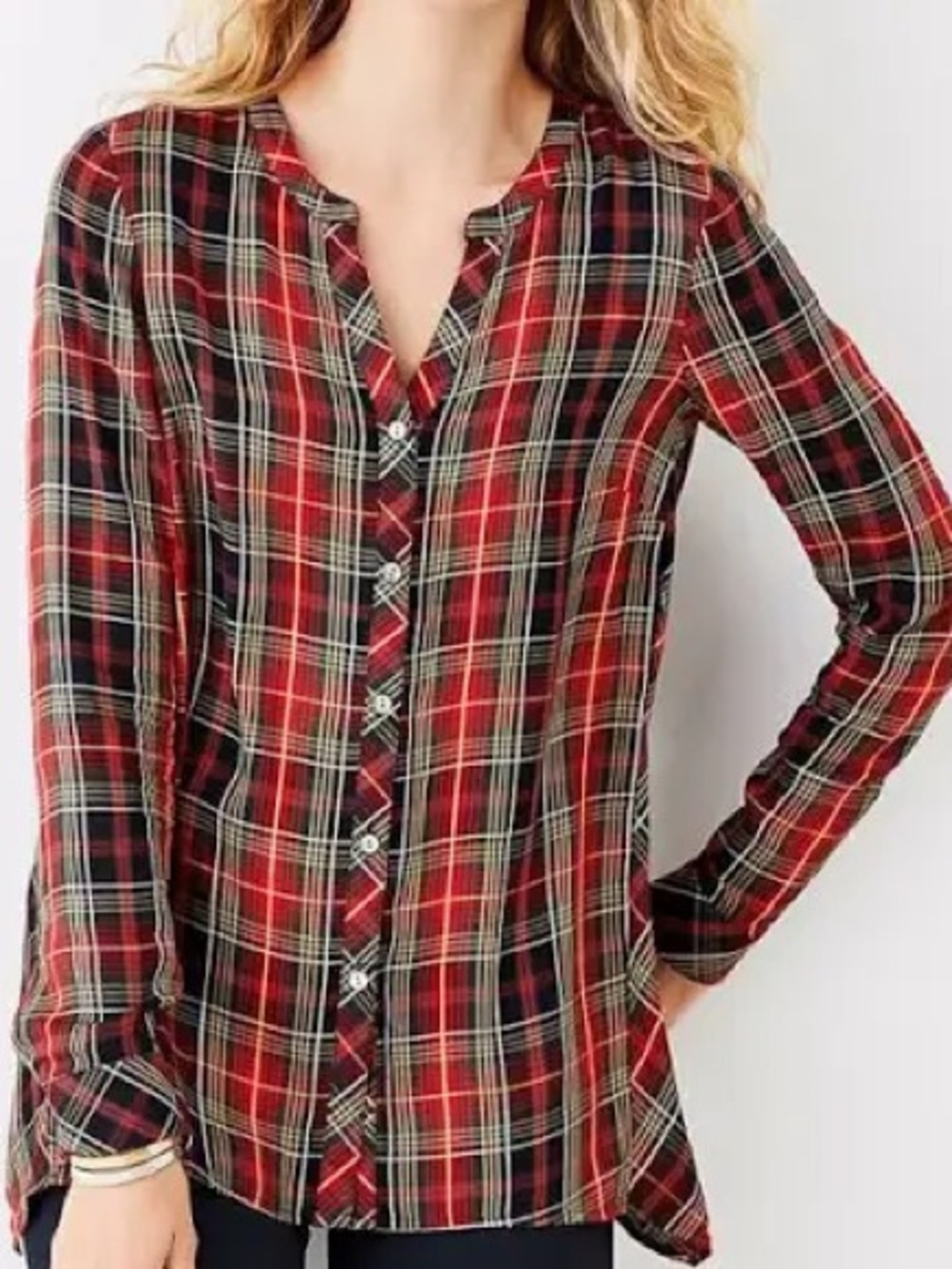 J. Jill Red Plaid Button-Up Shirt